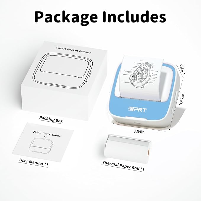 iDPRT Sticker Printer, Portable Thermal Printers Bluetooth Inkless Printer with 1 Roll Sticker Paper, Sticker Maker for Home Office School, Compatible with Android & iOS Phones, Blue
