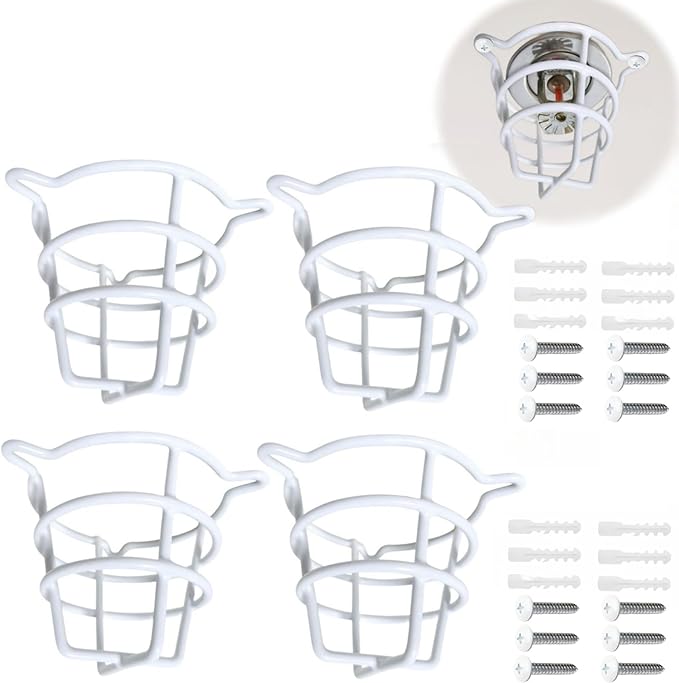 (4 Pack) White Fire Sprinkler Head Protector Cover Cage Guard for Both 1/2" & 3/4" Sprinkler Head for Protecting Flush Mount & Side Wall & Semi - Recessed Fire Sprinkler Covers for Ceiling