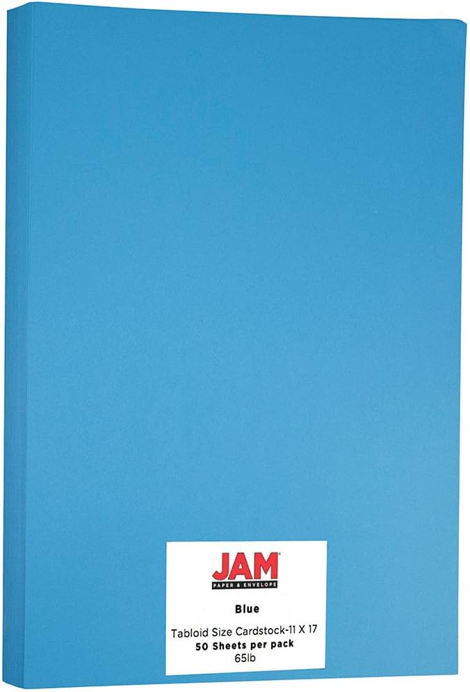 JAM PAPER Ledger 65lb Cardstock - 11 x 17 - Tabloid Coverstock - 176 gsm - Blue Recycled - 50 Sheets/Pack