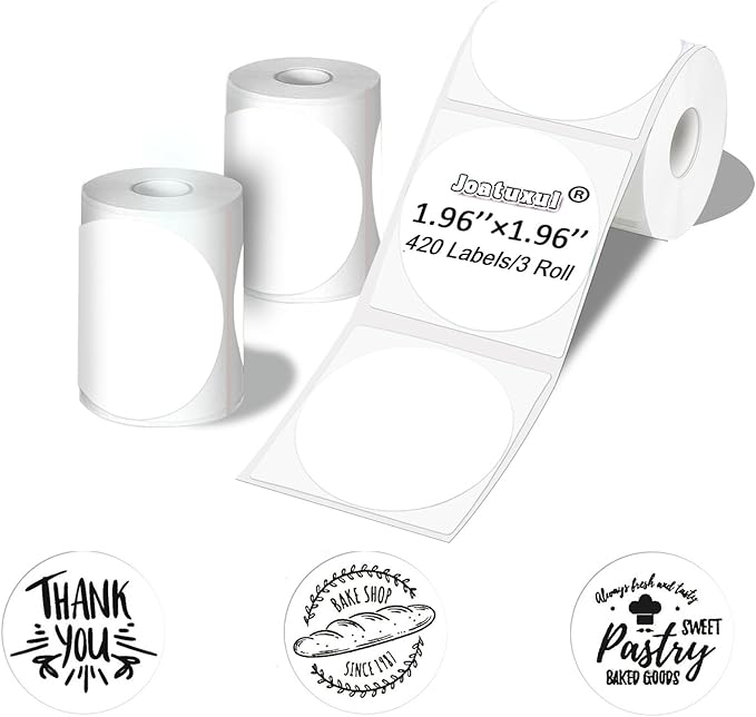 2 inch Round Thermal Labels for T50M/M110/M120/M220/M221 Label Maker, Thermal Printer Labels for Barcode, Shipping, Customized, Circle Direct Thermal Stickers 420 PCS/3 Rolls, White
