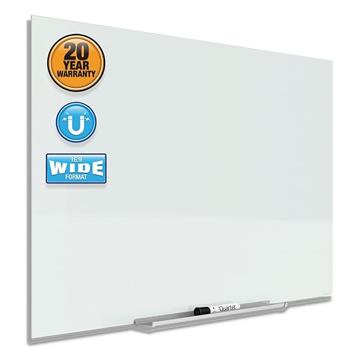 Quartet Glass Whiteboard, Magnetic Dry Erase Board, Wall Mounted Whiteboard for Office, School and Home, 39"W x 22"H, White (G3922IMW)