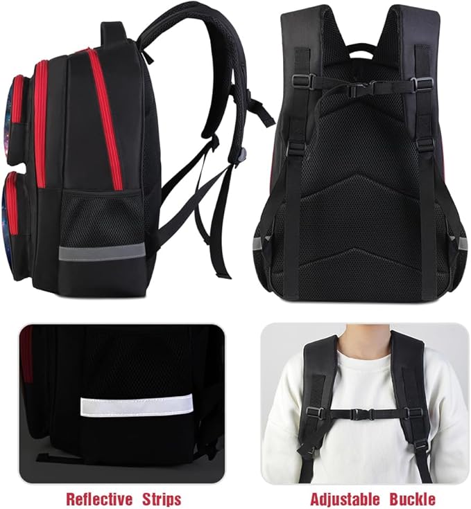 Kids Backpack for School - 17 Inch 3D Reflective Cartoon Bookbag with Dual Zippers, Ergonomic Design for Boys & Girls Ages 6-18 | Durable 600D Polyester Children's Backpack