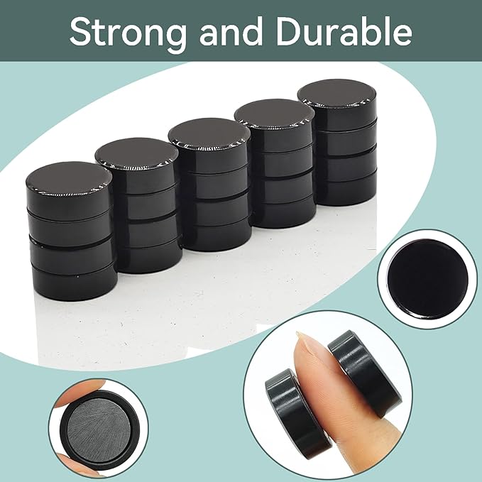 Refrigerator Magnets - 30 Pack Strong Mini Round Magnets for Fridge, Locker, Office, Classroom, Kitchen, Black