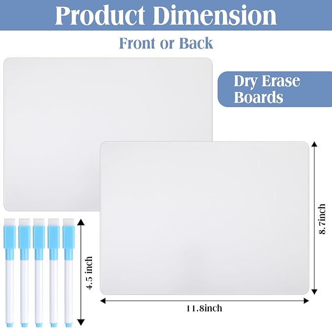 Fulmoon Dry Erase Lapboard Set with Markers Dry Erase Boards Classroom Pack Small White Board 9"X12" Mini Double Sided Whiteboard Set Lapboards for School Supplies(200 Pcs)