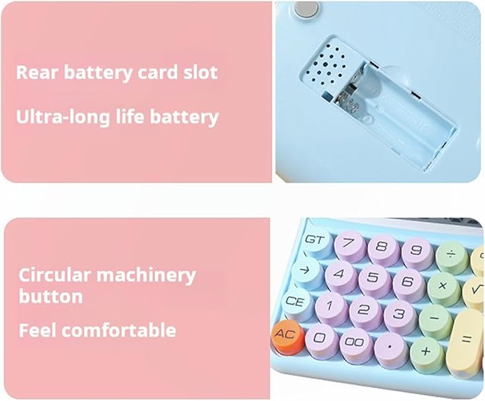Typewriter Calculator, Big Button Cute Calculator for Daily and Basic Office, 12 Digit Display Vintage Style Solar Battery Powered Purple (not inculde Battery)