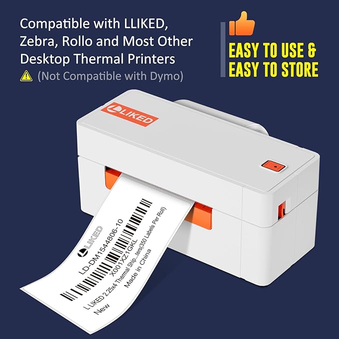 L LIKED 2.25" x 4" Direct Thermal Labels, Permanent Adhesive Shipping Postage Label & Compatible with Rollo, Zebra and Other Desktop Printers (1 Roll, 350 Labels)