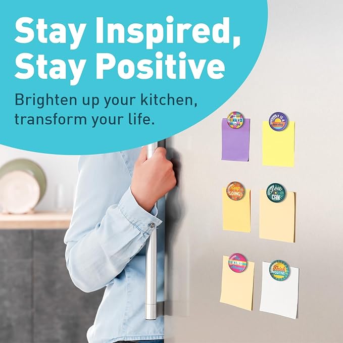 S&O Set of 15 Inspirational Magnets for Fridge - 1.5" Decorative Pins for Refrigerator - Cute Clips for Office - Motivational Buttons - Affirmation Emblems - Locker Charms for Boys & Girls