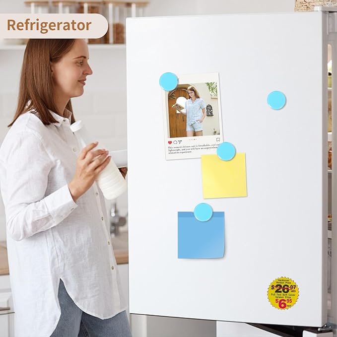 Fridge Magnets, 10Pcs Strong Small Magnets, Decorative Heavy Duty Refrigerator Magnets, Round Mini Cute Magnet for Whiteboard, Fridge, Locker, Classroom, Kitchen, Office, Pastel Blue