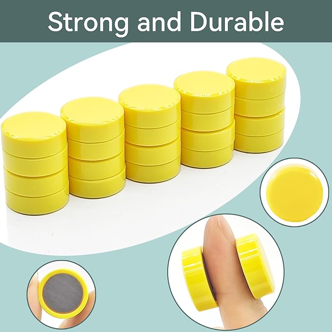 Fridge Magnets, 30 Pack Strong Small Refrigerator Magnets, Heavy Duty Cute Mini Whiteboard Round Magnets for Fridge, Locker, Office, Classroom, Kitchen, Yellow