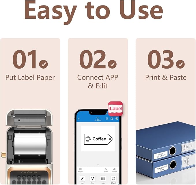 Wireless Mini Retro Label Maker Machine with Tape,Bluetooth Portable Thermal Sticker Printer for Phone,Small Business, Address, Logo, Qr Code, Food,Home, Kitchen,with 50×30mm Label (White)