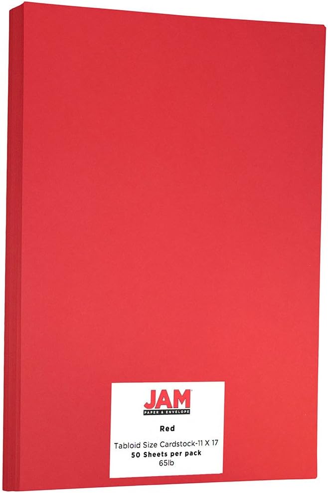 JAM PAPER Ledger 65lb Cardstock - 11 x 17 - Tabloid Coverstock - 176 gsm - Red Recycled - 50 Sheets/Pack