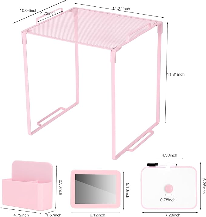 Locker Organizer and Accessories Kit, Includes Metal Locker Shelf, Magnetic Mirror, Pen Holder, Whiteboard, Markers, Magnets, Back to School Essentials Locker Decorations,Office,Gym Lockers (Pink)
