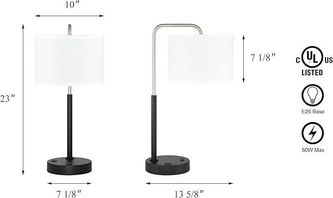XiNBEi Lighting Bedside Table Lamp, Mid Century Modern Bedroom Desk Lamp Nightstand Table Lamp with USB Port & Drum Shade Brushed Nickel Finish XB-TL257-BN