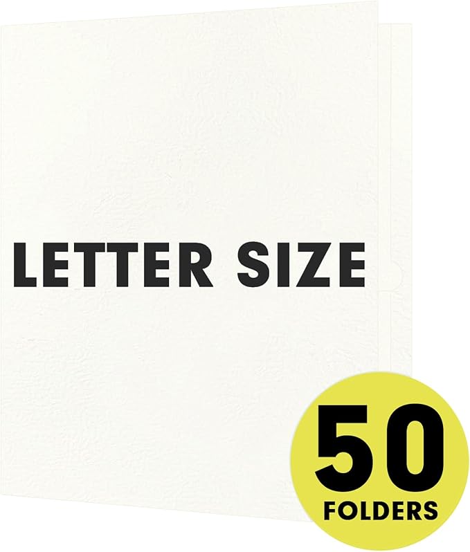 Two Pocket Folders, RAZCC 50 Pack 2 Pocket Folders Fit Letter Size Paper, Paper Folders with Pockets for School Office Business Home (White)