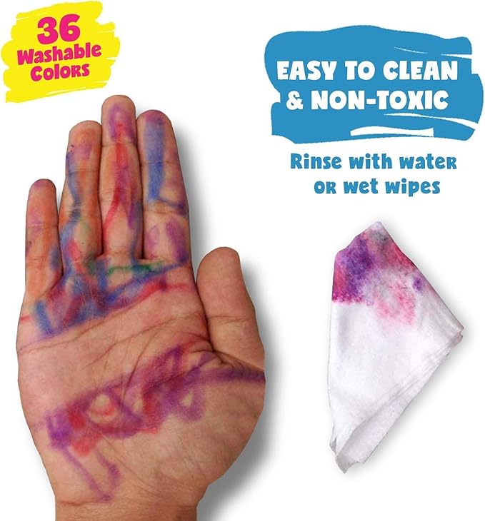 DOODLE HOG Washable Crayons 36 Colors, Kids and Toddler Crayons, Watercolor, Non Toxic, 3 in 1 (Pack of 24)