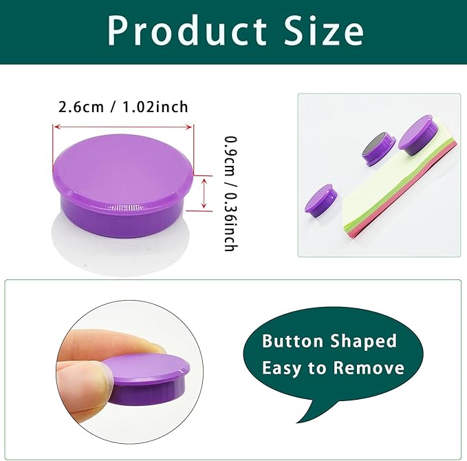 ZDZBLX Fridge Magnets, 30pcs Strong Refrigerator Magnets, Heavy Duty Small Magnets for Whiteboard, Office, Classroom, Lockers, Maps, DIY Crafts - Cute Mini Round Magnet for Fridge, Kitchen (Purple)