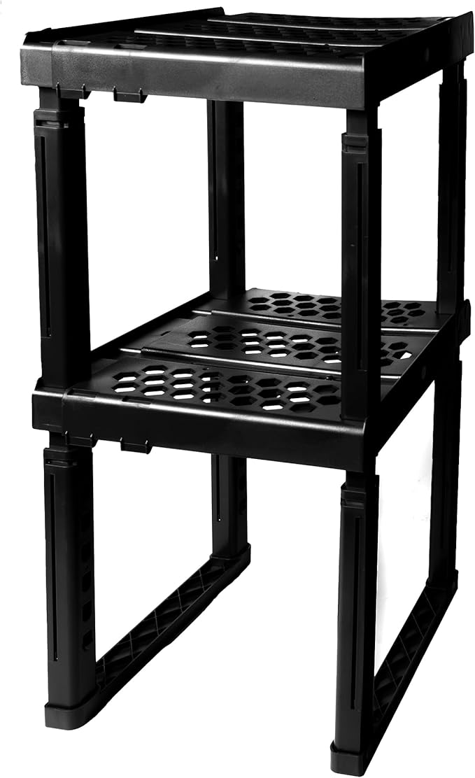 Locker Organizer Shelf, Adjustable Width and Height, Ideal for School, Office, and Gym Lockers (Black 2 Pack)