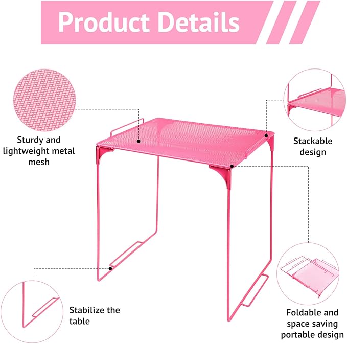Locker Organizer Shelf Stackable Extra Locker Shelf for School Locker Organizer Storage Cabinet Accessories Suitable for School, Office, and Home use (2, Pink)