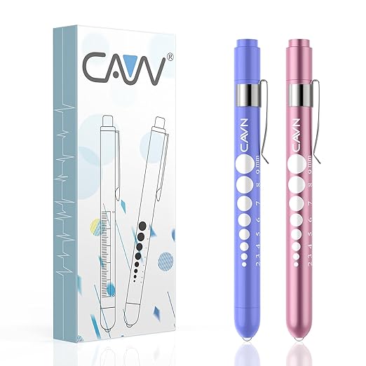 CAVN Pen Light with Pupil Gauge LED Penlight for Nurses Doctors, 2 Pcs Reusable Medical Penlight for Nursing Students (Rose Pink/Bluish Purple)