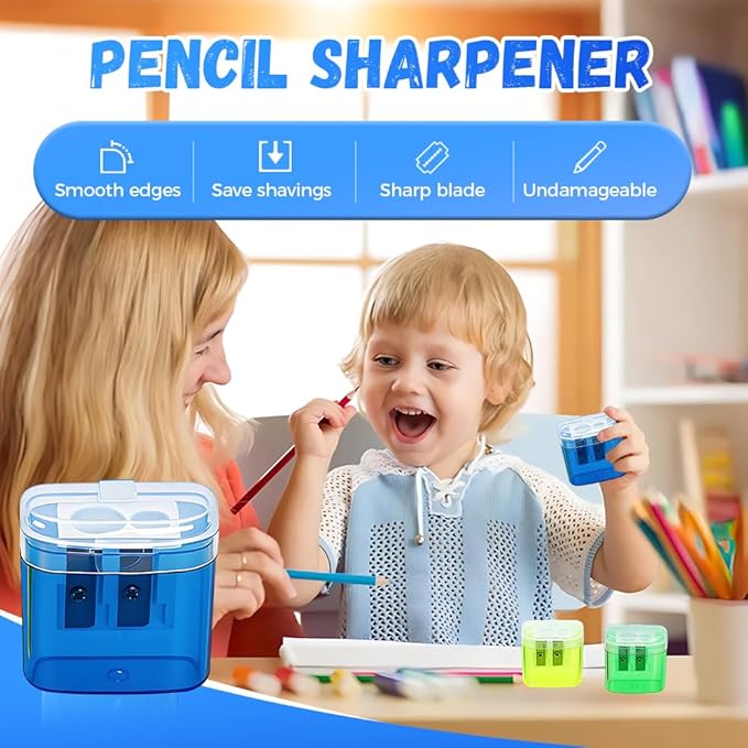 Pencil Sharpeners with Lid, Dual Holes Handheld Pencil Sharpener Manual for Standard and Jumbo Pencils, Compact Cute Sharpener for Kids Adults Students School Home Office (2*Pink)