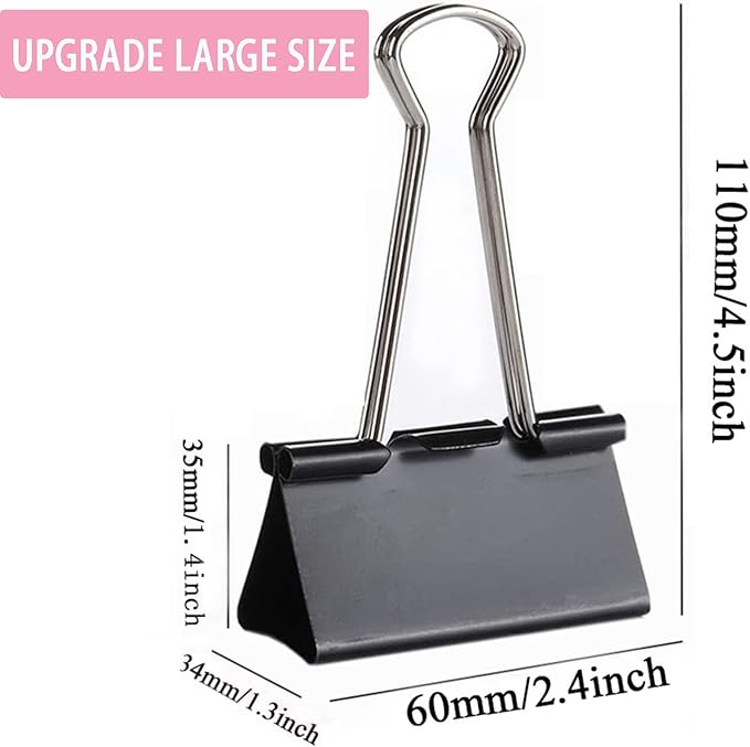 Extra Large Binder Clips 2.4 Inch (24 Pack), Upgrade Giant Paper Clips Big Clips Paper Clamps for Office and Home Supplies, Black