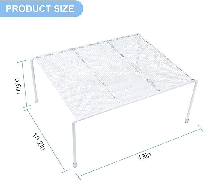 Set of 6 Mesh Kitchen Shelves Cabinet Storage Shelf Rack (13.1 x 10.2 Inch) ,Kitchen Bathroom Pantry Cupboard Desk Home Office, Fridge, Cabinet, Bathroom Cupboard, Non-Slip Plastic Feet (6, White)