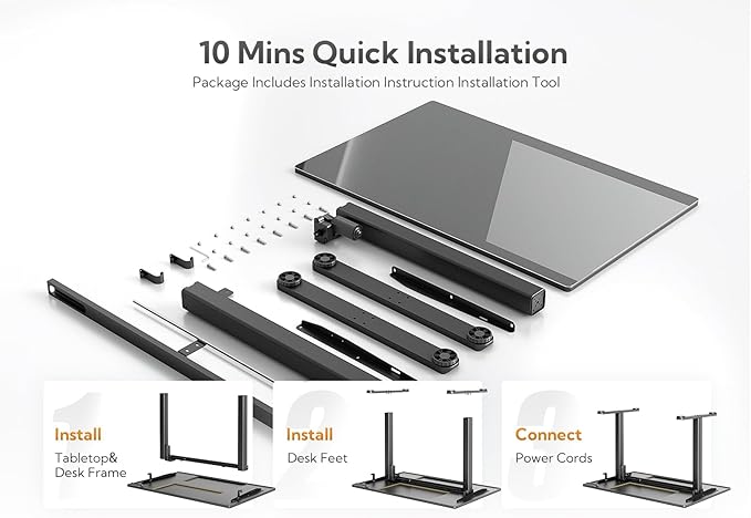Claiks Electric Glass Standing Desk, 35x20 Inch Adjustable Height Stand Up Desks Quick Install for Computer, Black