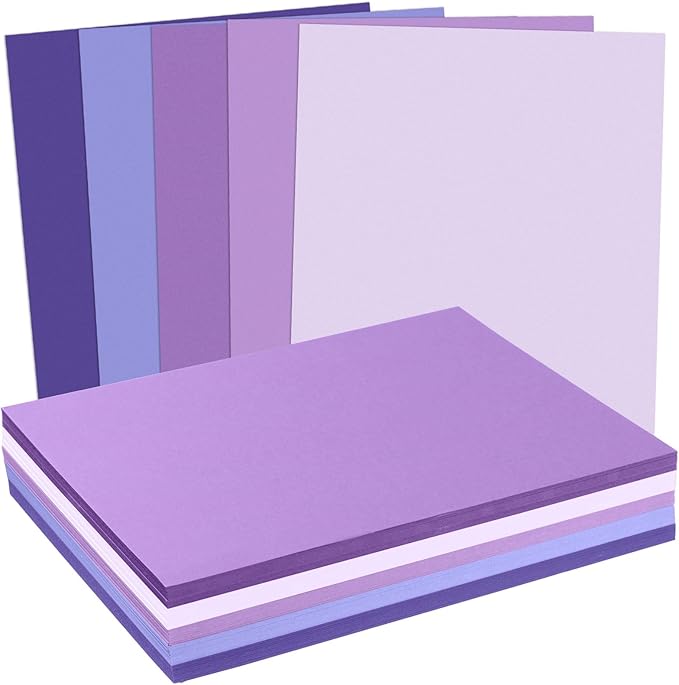 MixTeach 240 Sheets Assorted Purple Cardstock Paper 8.5 x 11" Medium Thick Card Stock 180gsm/65lb Printable Kraft Paper for Scrapbooking, Card Making, Invitations, DIY Art Craft Supplies