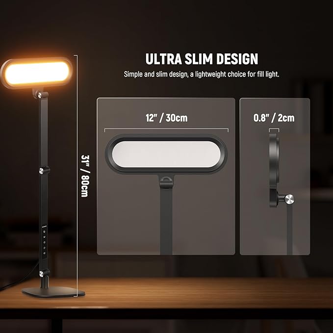 NEEWER Basics 16W LED Desk Lamp for Home Office Video Conference Reading Lighting, Eye Caring Foldable Double Sided Dimmable Touch Table Ring Light with Stand Memory Timer 5 Color Modes CRI95, FR16