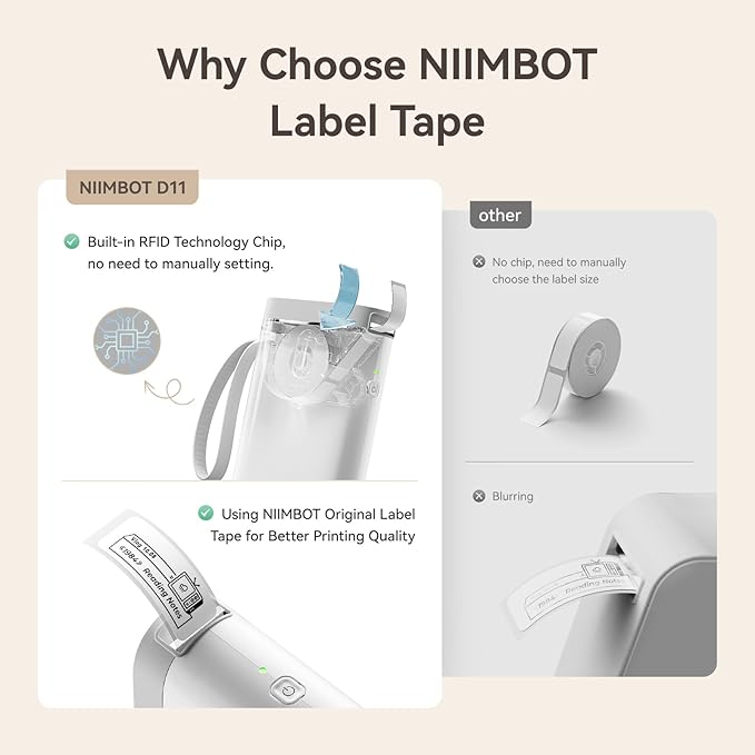 Label Maker Tape NIIMBOT D11 6 Rolls Adapted Cable Print Paper Standard Laminated Office Labeling Tape Replacement for D11 Machine Oil Proof Waterproof Tearproof