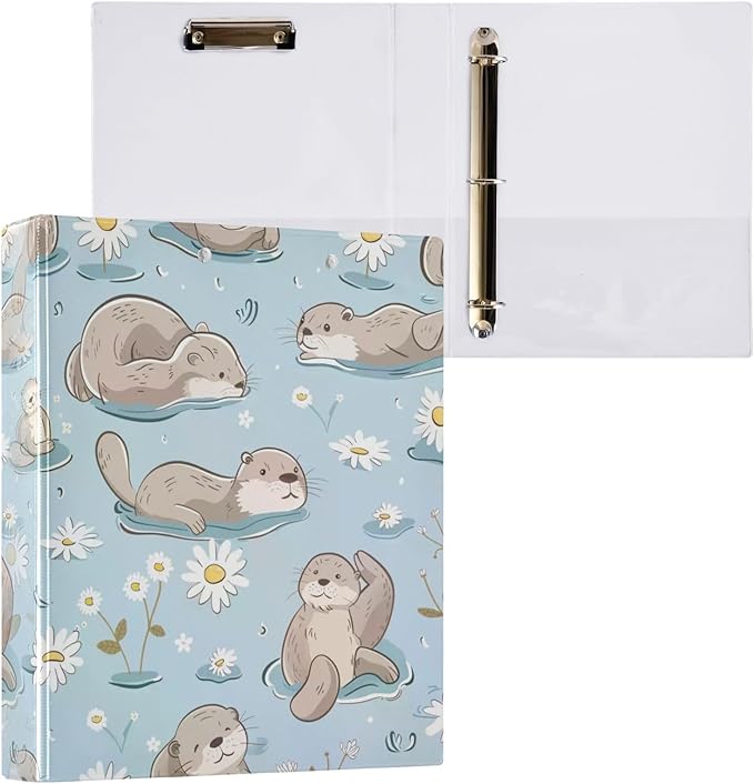 Otter Daisy Flower Blue Decorative 3 Ring Binder 1.5 Inch Large View Binders with Pockets File Organizer for Office College School, 1 Pack