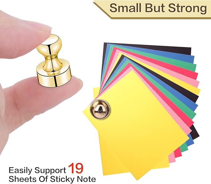 LOVIMAG Refrigerator Magnets, Fridge Magnets, Strong Whiteboard Magnet, Gold 50 Pcs Magnetic Push Pins, Strong Metal Magnet for Fridge, Whiteboard, Office, Classroom, Map, Kitchen