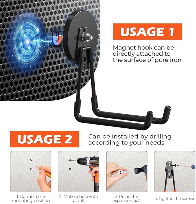Extra Large Heavy Duty Magnetic Hooks for Hanging Garage Tools, 3.5in Ndfeb Strong Magnet Hook Heavy Duty, Super Big Magnetic Storage Utility Hook, Magnetic Hanger Holder Wall Mounted, 2 Pack Black