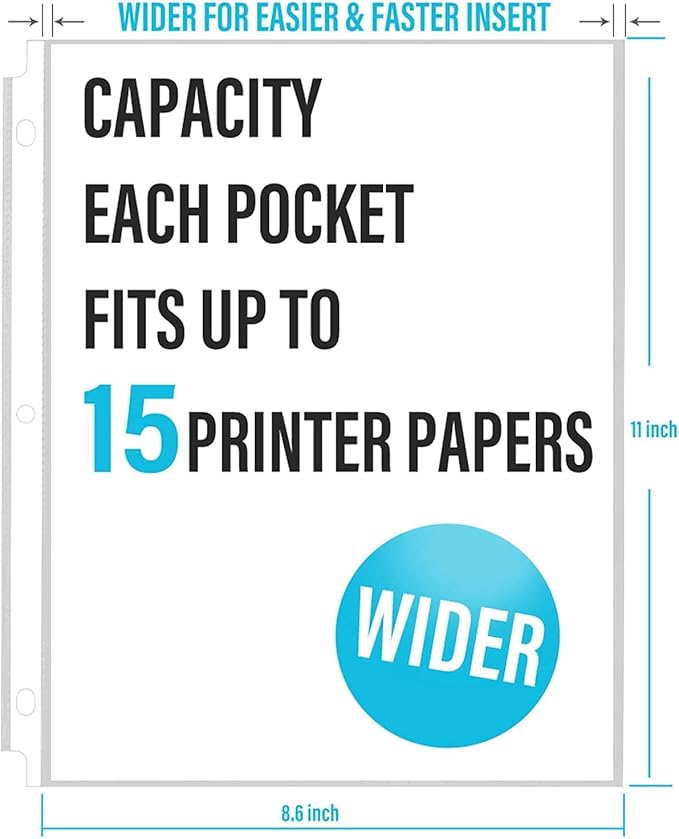 VST Heavy Duty Sheet Protectors 8.5 x 11 Inches for 3 Ring Binder, 3 Mil Crystal Clear Page Protectors, Plastic Sleeves for Binders, Top Loading Paper Protector Letter Size,500 Sheets