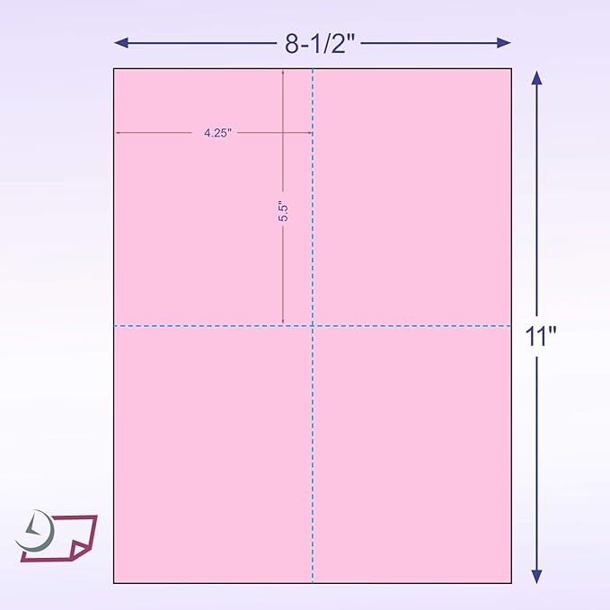NextDayLabels - 8-1/2" x 11" Laser/Inkjet Postcards 4 Per Page, (4-1/4" x 5-1/2" Each Card | Pink, 200 Cards)