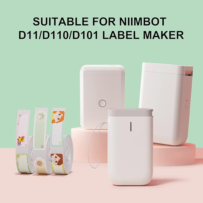 Label Maker Tape Compatible for NIIMBOT D11 D110 D101, Adapted Label Print Paper, Thermal Sticker Paper 0.47"x 1.57" Waterproof Self Adhesive Labeling Tape(2 Rolls, White)