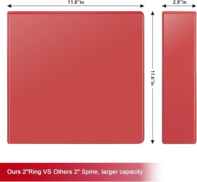 COMIX Sturdy 3 Ring Binder 2 inch with Clear View Cover, 2" Slant-D Ring View Binder Holds 500 Sheets of US Letter Size Paper, 6 Pack (Red)
