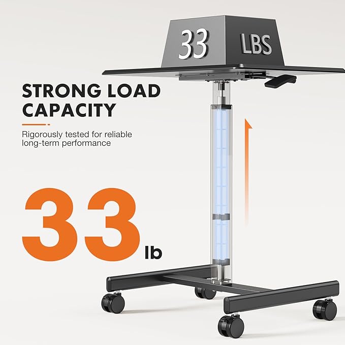 Sweetcrispy Mobile Small Standing Desk - Sit Stand Portable Rolling Laptop Desk with Lockable Wheels, Adjustable Height Computer Workstations, Modern Black