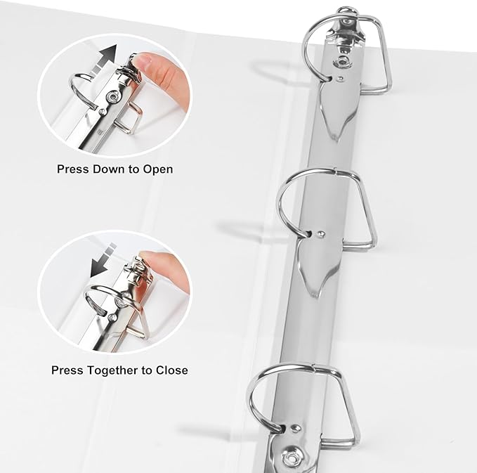 2 Inch D Ring Binders, 3 Ring Binder Fit US Letter Size Paper, 2" Slant D Ring View Binder with 2 Pocekts, 6-Pack, White