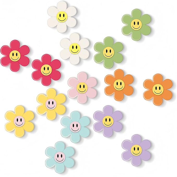 MORCART Fridge Magnets Cute Emoji Refrigerator Magnets Colorful Smiley Flower Magnets for Locker Whiteboard Decorative Magnets for Classroom Kitchen Office Gifts for Teachers Family and Friends 16PCS