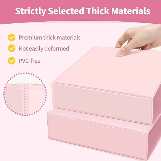 SUNEE 3 Ring Binder 3 Inch 1 Pack, Clear View Binder Three Ring PVC-Free (Fit 8.5x11 Inches) for School or Office Supplies, Pink