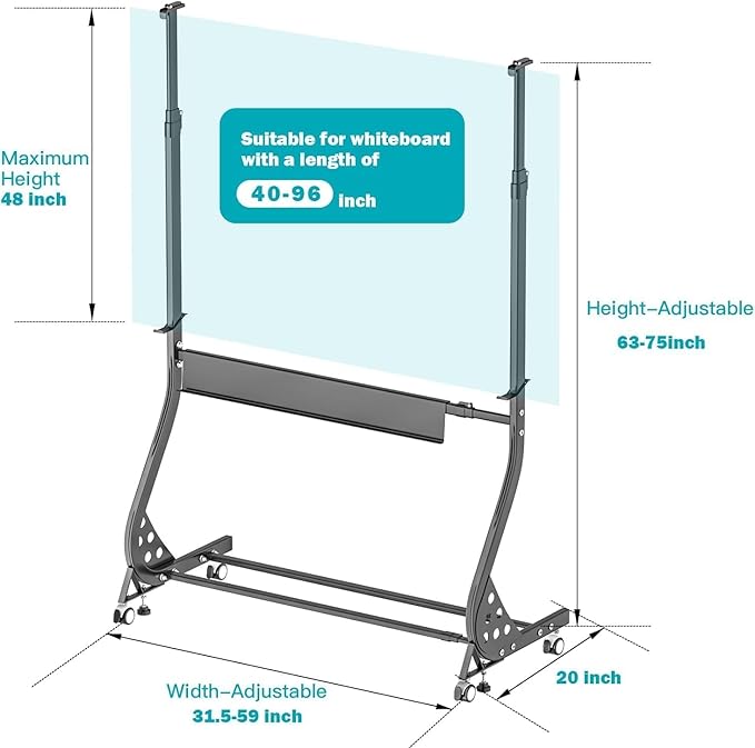 Rolling Chalkboard Black Dry Erase Board 48x36 with Height & Width Adjustable Stand, Large Portable Magnetic Double-Sided Whiteboard on Wheels, Mobile Standing Easel Blackboard for Office