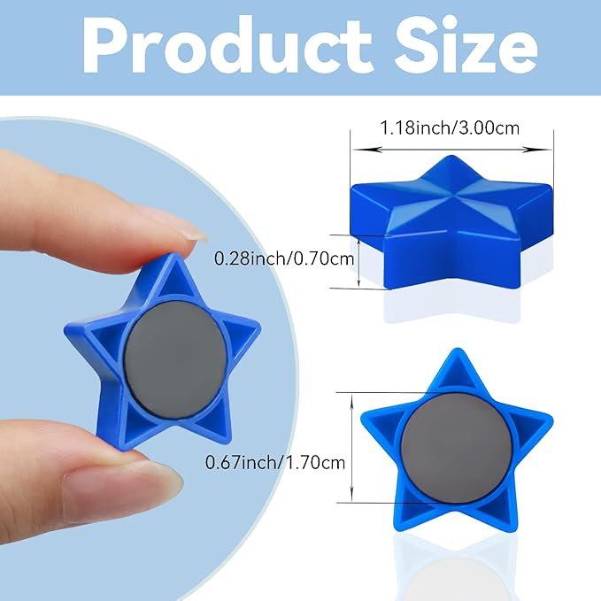 ZDZBLX 30 Pack Blue Fridge Magnets, Strong Refrigerator Magnets, Small Heavy Duty Magnets for Whiteboard, Cute Decorative Star Mini Magnet for Fridge, Office, Kitchen, Classroom, Home, Locker, Craft