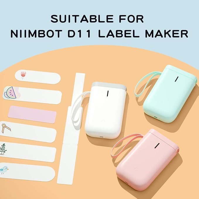 NIIMBOT D110 Label Maker Tape Adhesive White Label Paper 0.47" X 4.29" (12.5 X 109mm) 65 Labels/Roll, Compatible for NIIMBOT D11 D110 Label Printer, Thermal Paper Black on White, 3-Roll
