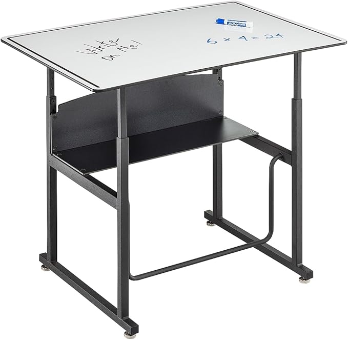 Safco AlphaBetter Adjustable-Height Desk for Active Learning for Students in Grades 3 to 12 with Swinging Pendulum Footrest, Fidget Bar, Dry Erase Desktop