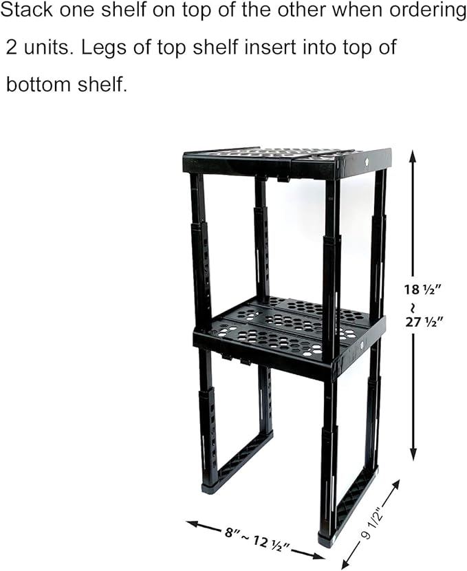 Locker Organizer Shelf, Adjustable Width and Height, Ideal Locker for School, Office, and Gym Lockers (Black)