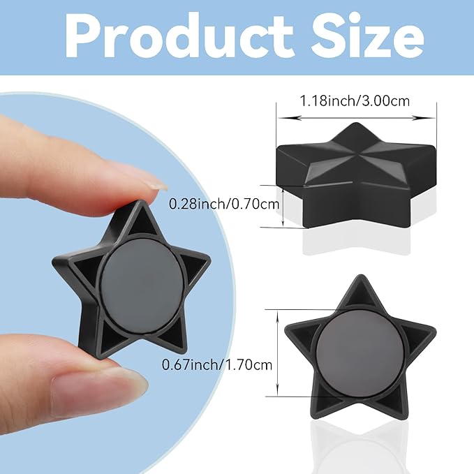 ZDZBLX 30 Pack Black Fridge Magnets, Strong Refrigerator Magnets, Small Heavy Duty Magnets for Whiteboard, Cute Decorative Star Mini Magnet for Fridge, Office, Kitchen, Classroom, Home, Locker, Craft