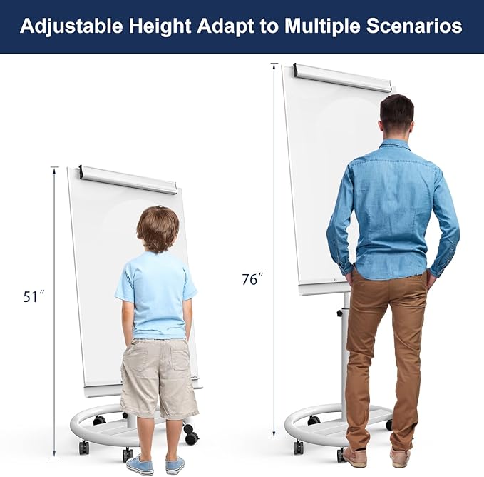TSJ OFFICE Mobile Standing Whiteboard - 40 x 26 Inches Dry Erase Magnetic White Board with Stand Flipchart Easel Height Adjustable