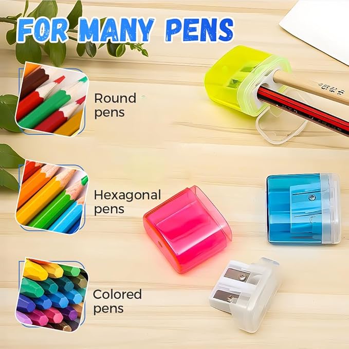 Pencil Sharpeners with Lid, Dual Holes Handheld Pencil Sharpener Manual for Standard and Jumbo Pencils, Compact Cute Sharpener for Kids Adults Students School Home Office (2*Pink)