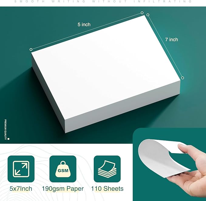 Cardstock 5 x 7 Inch 110 Sheets 190 gsm Heavyweight Card Stock Paper White Cardstock Printer Paper Perfect for Wedding Invitations, DIY Cards, Postcards, Photos, Art and Crafts